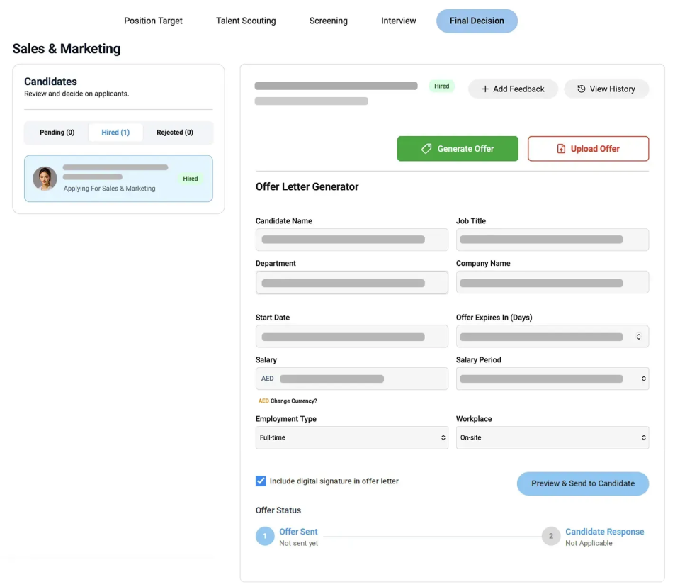 Dr.Job automated offer management system generating job offers and contracts